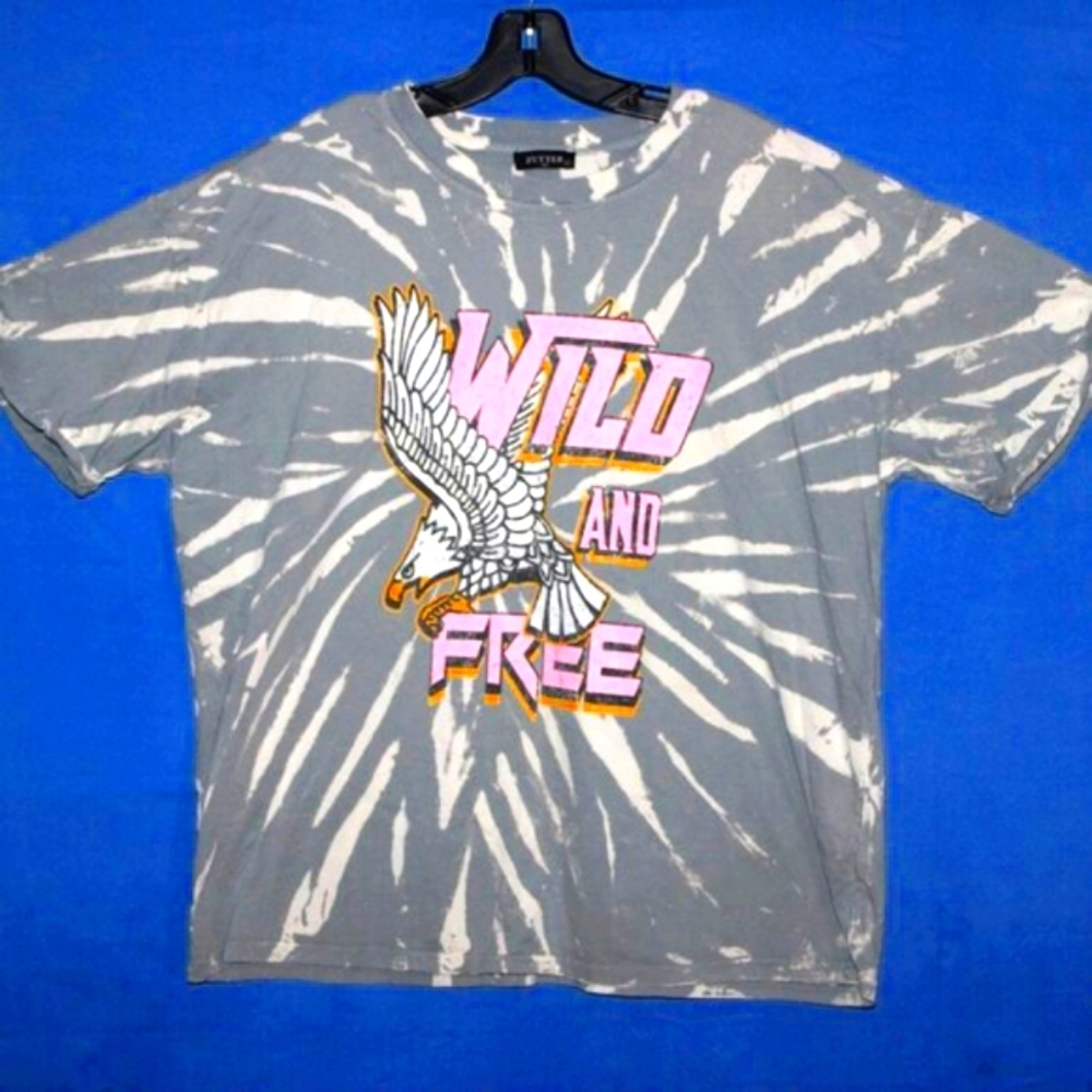 Zutter Wild and Free Eagle Graphic Tee Tie Dye Gray Large
